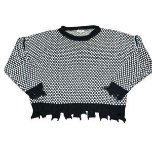 EE:SOME Grey & White Knitted Sweater W/ Distressed Hems & Cuffs Size S/M